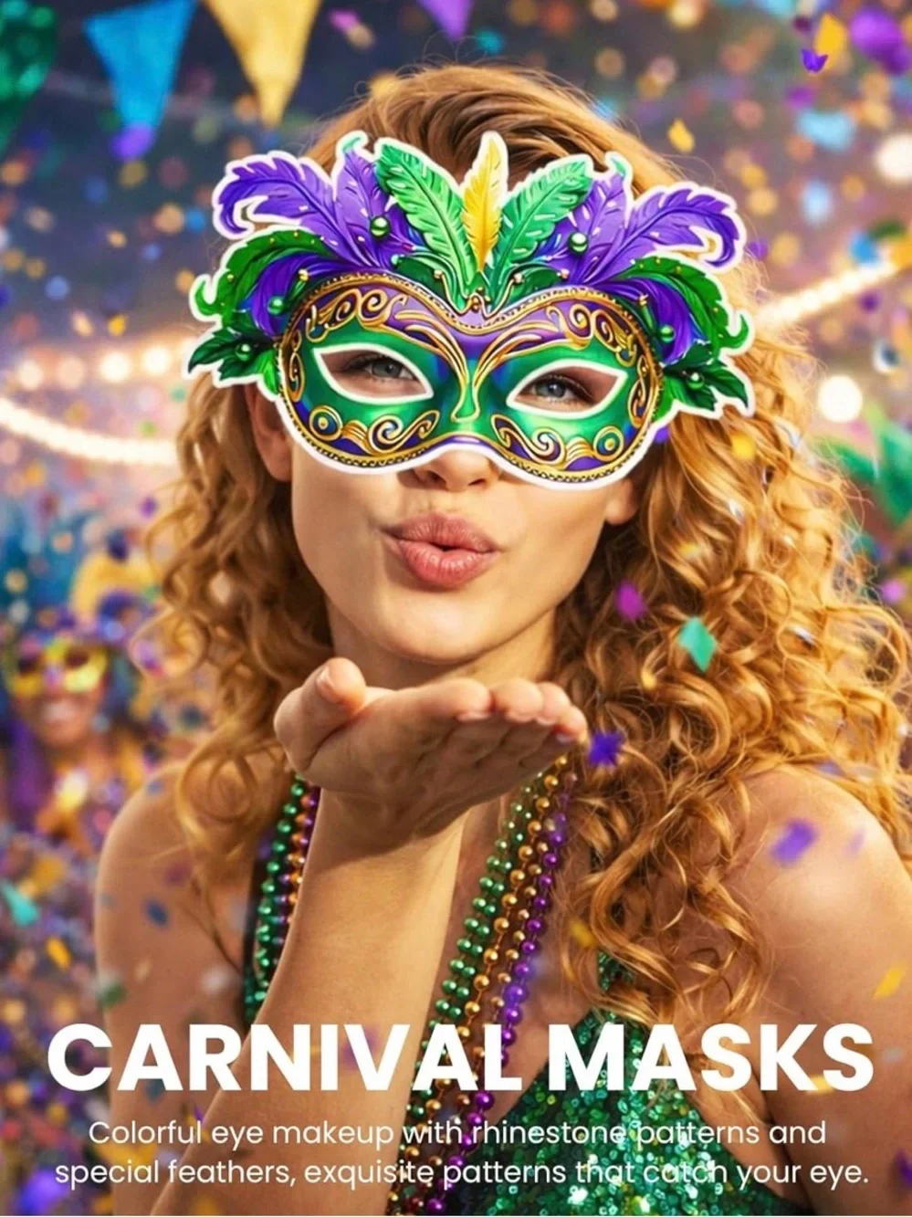 💞 New Pack of 6 Vibrant Mardi Gras Carnival Party Masks
